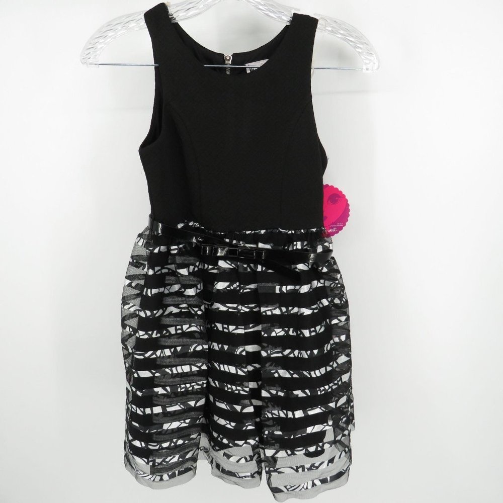 Emily West Girls Black Silver Dress Belted Waist 8 NWT $68